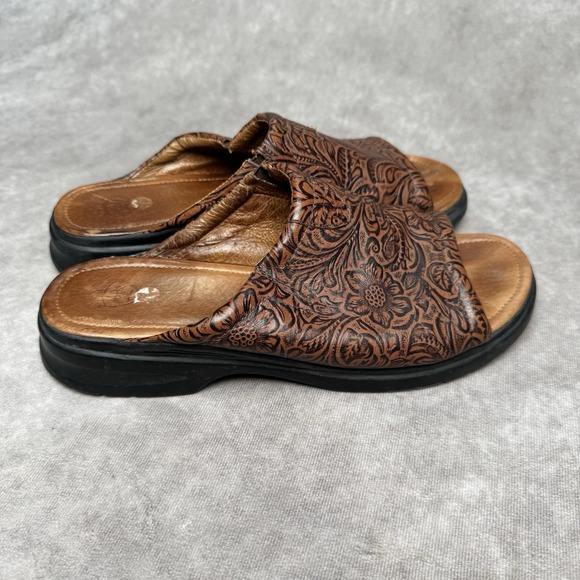 Ariat Bridgeport Women's Brown Floral Leather Slides Sandals Size 9B - Picture 4 of 8
